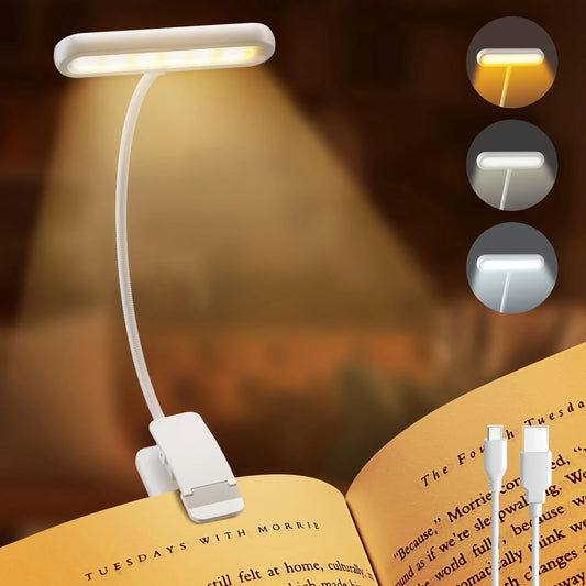 USB Rechargeable Book Light 3 Color Adjustable LED