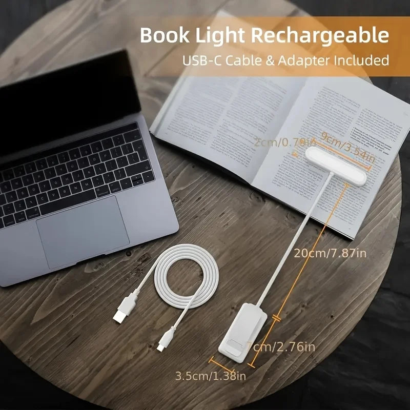 USB Rechargeable Book Light 3 Color Adjustable LED