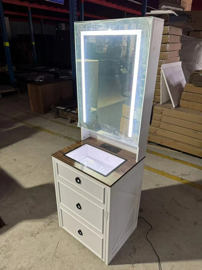 Small Compact Makeup Vanity Set with Hidden Storage Stool