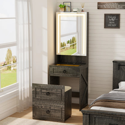 Small Compact Makeup Vanity Set with Hidden Storage Stool