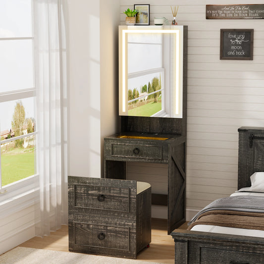 Small Compact Makeup Vanity Set with Hidden Storage Stool