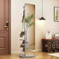 Rotating Full Length Mirror with Coat Rack Hooks and Shelves