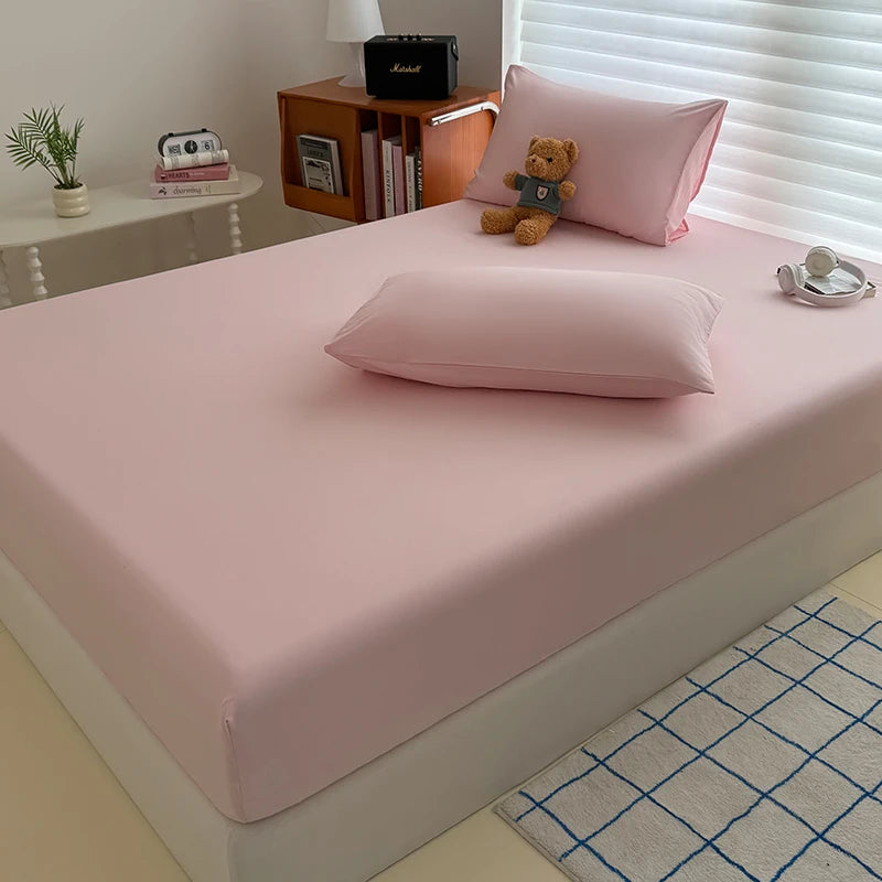 Solid Color Fit Sheet Single Double Queen Size Fitted Cover 90 120x200 150x200 180x200