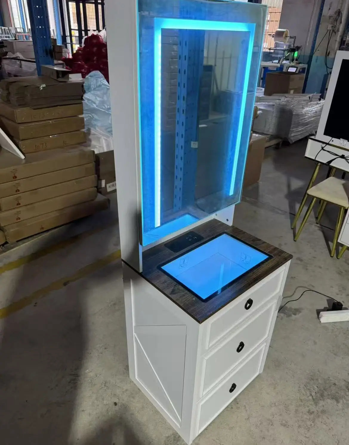 Small Compact Makeup Vanity Set with Hidden Storage Stool