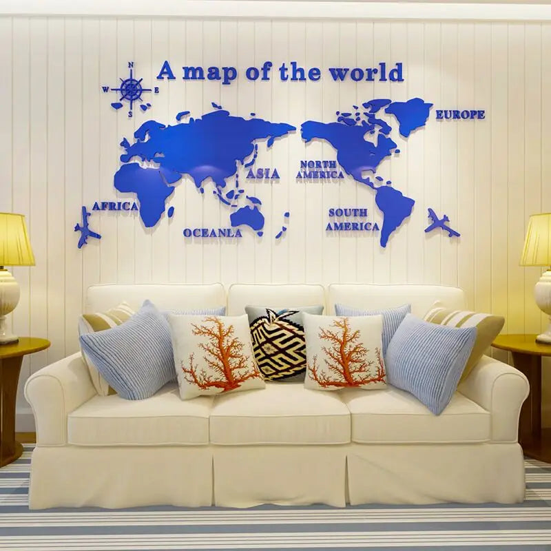 Mirror World Map Acrylic 3D Wall Stickers