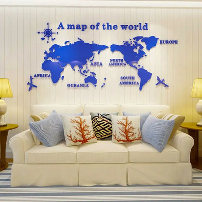 Mirror World Map Acrylic 3D Wall Stickers