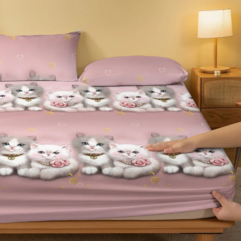 cute cat patterned frosted bedsheet