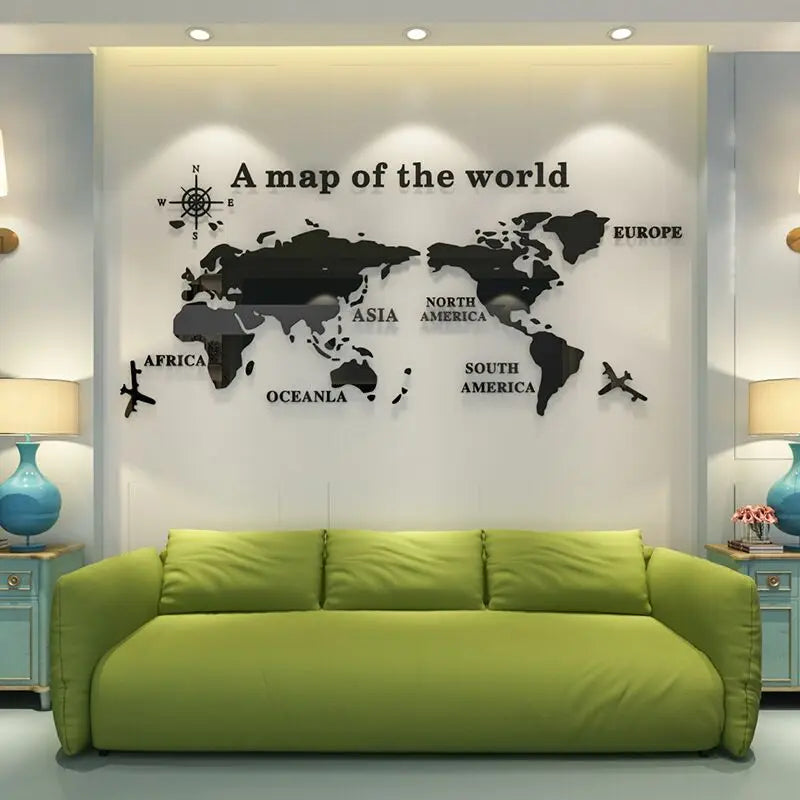 Mirror World Map Acrylic 3D Wall Stickers