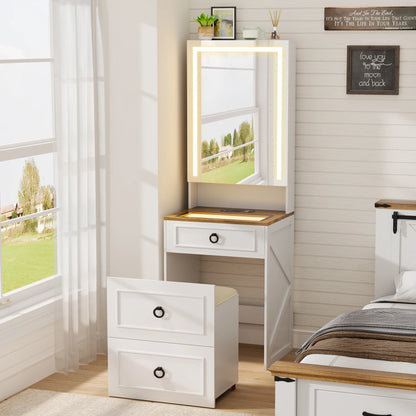 Small Compact Makeup Vanity Set with Hidden Storage Stool