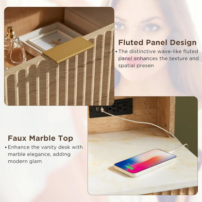 48" Modern Fluted Makeup Vanity Desk