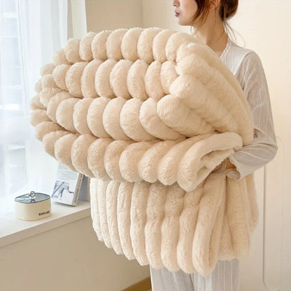 Solid color thickened wide striped multifunctional blanket