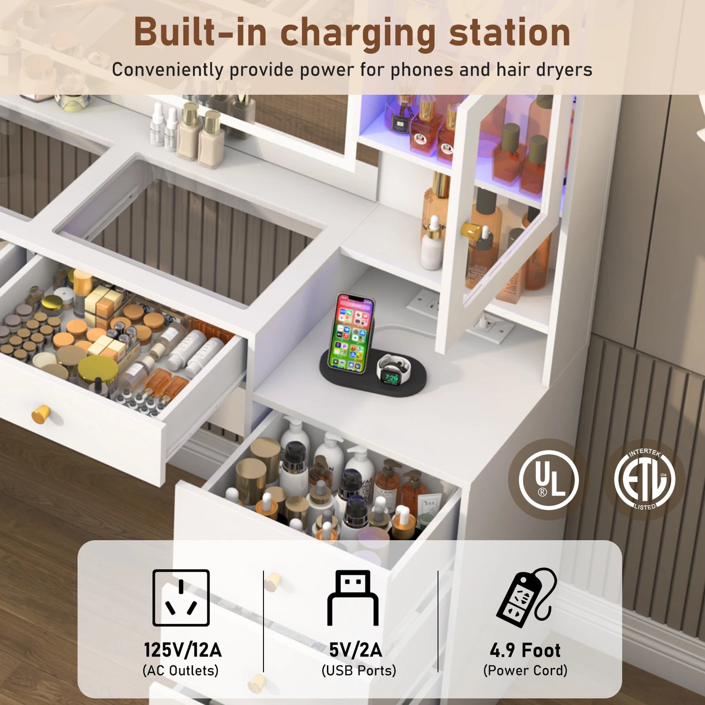 Makeup Vanity with Charging Station