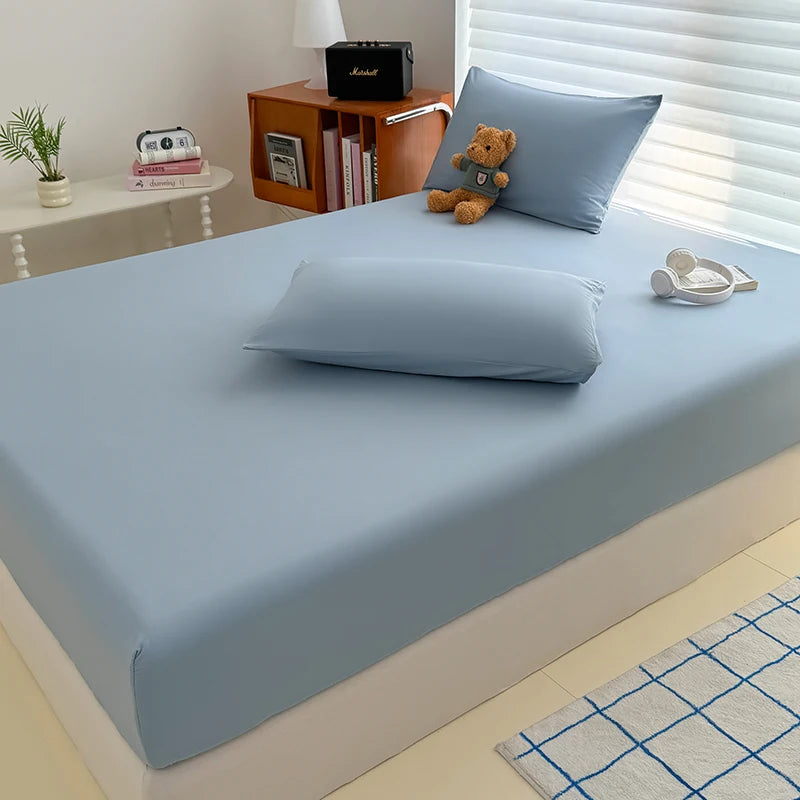 Solid Color Fit Sheet Single Double Queen Size Fitted Cover 90 120x200 150x200 180x200
