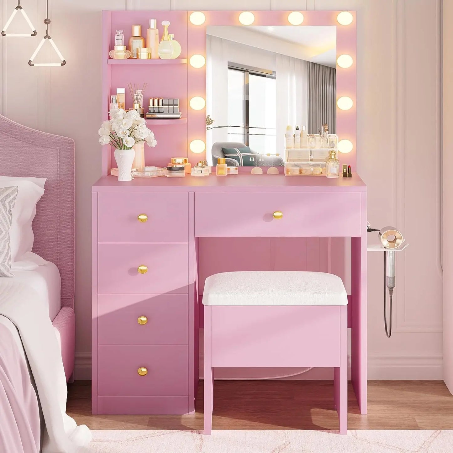 Small Makeup Vanity Table with 5 Drawers