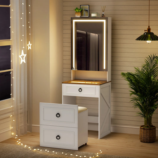 Small Compact Makeup Vanity Set with Hidden Storage Stool