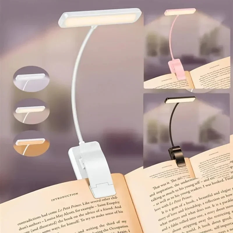 USB Rechargeable Book Light 3 Color Adjustable LED