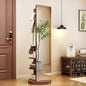 Rotating Full Length Mirror with Coat Rack Hooks and Shelves