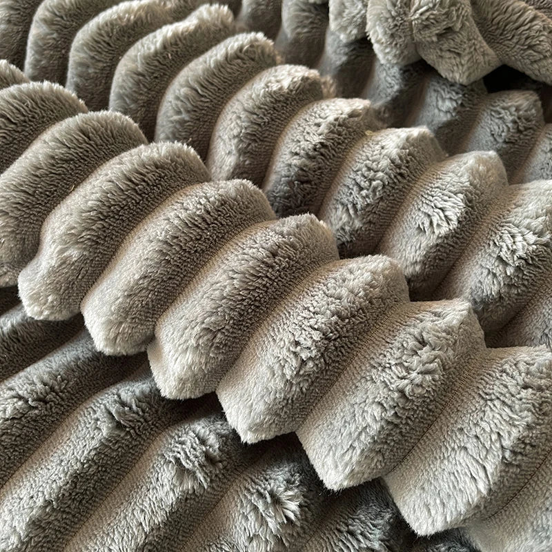 Solid color thickened wide striped multifunctional blanket