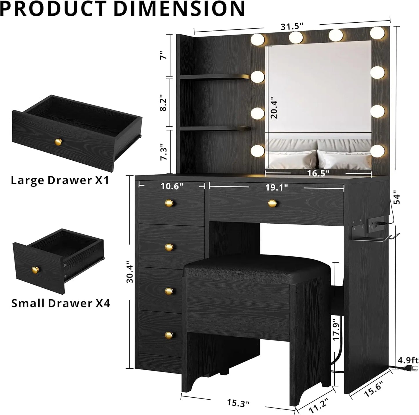 Small Makeup Vanity Table with 5 Drawers