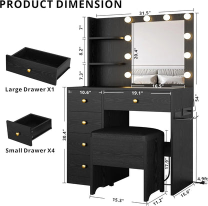 Small Makeup Vanity Table with 5 Drawers
