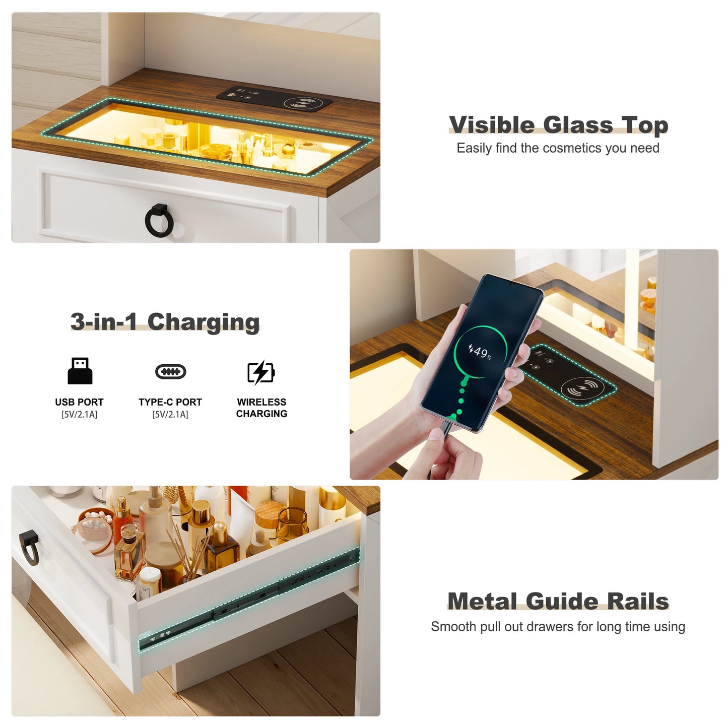 Small Compact Makeup Vanity Set with Hidden Storage Stool